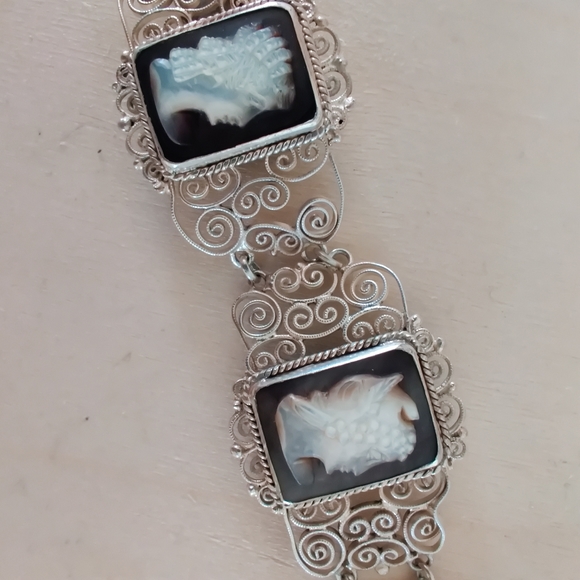 Antique Jewelry - Antique Sterling carved abalone cameo bracelet